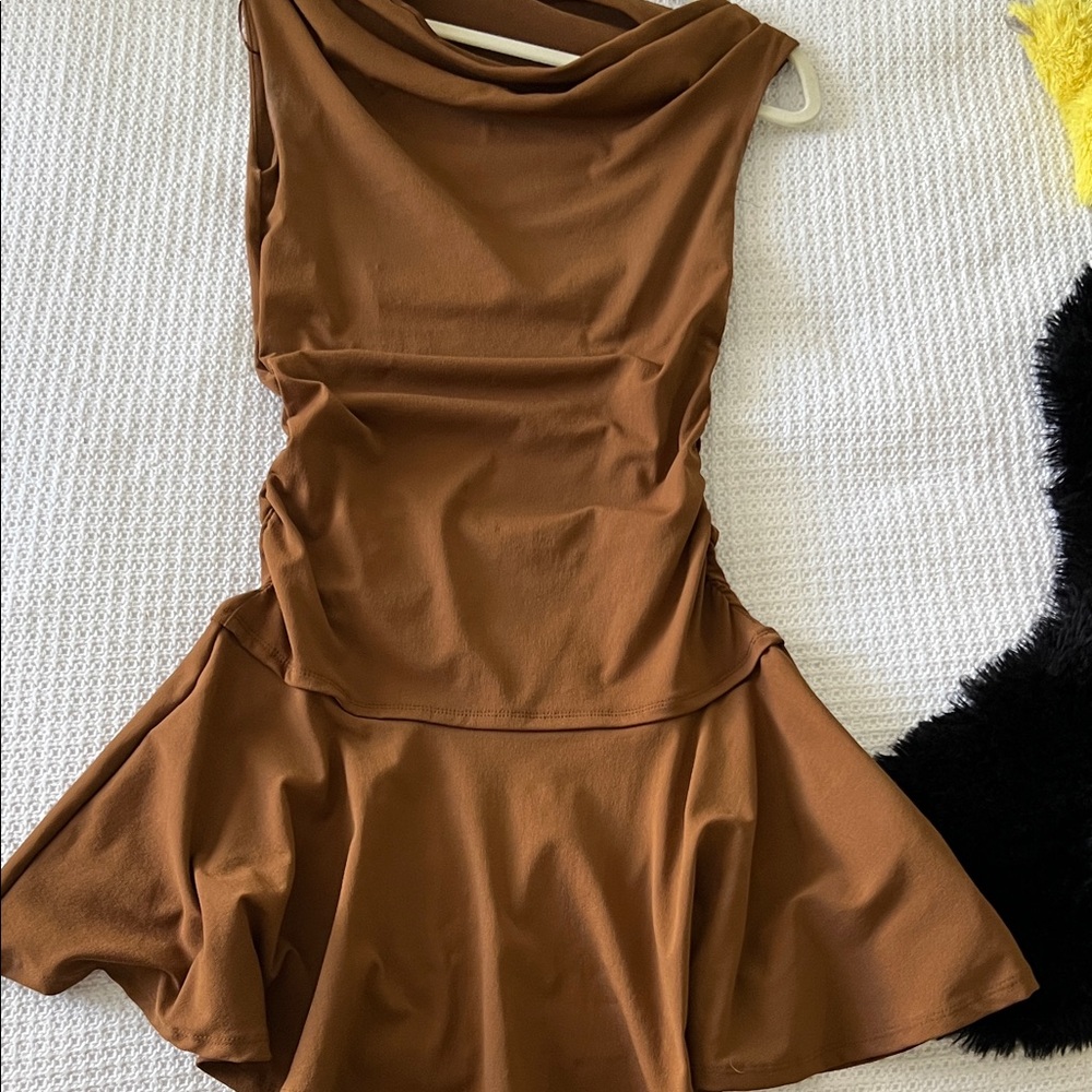Zara Brown Mini Chocolate Dress Sz M